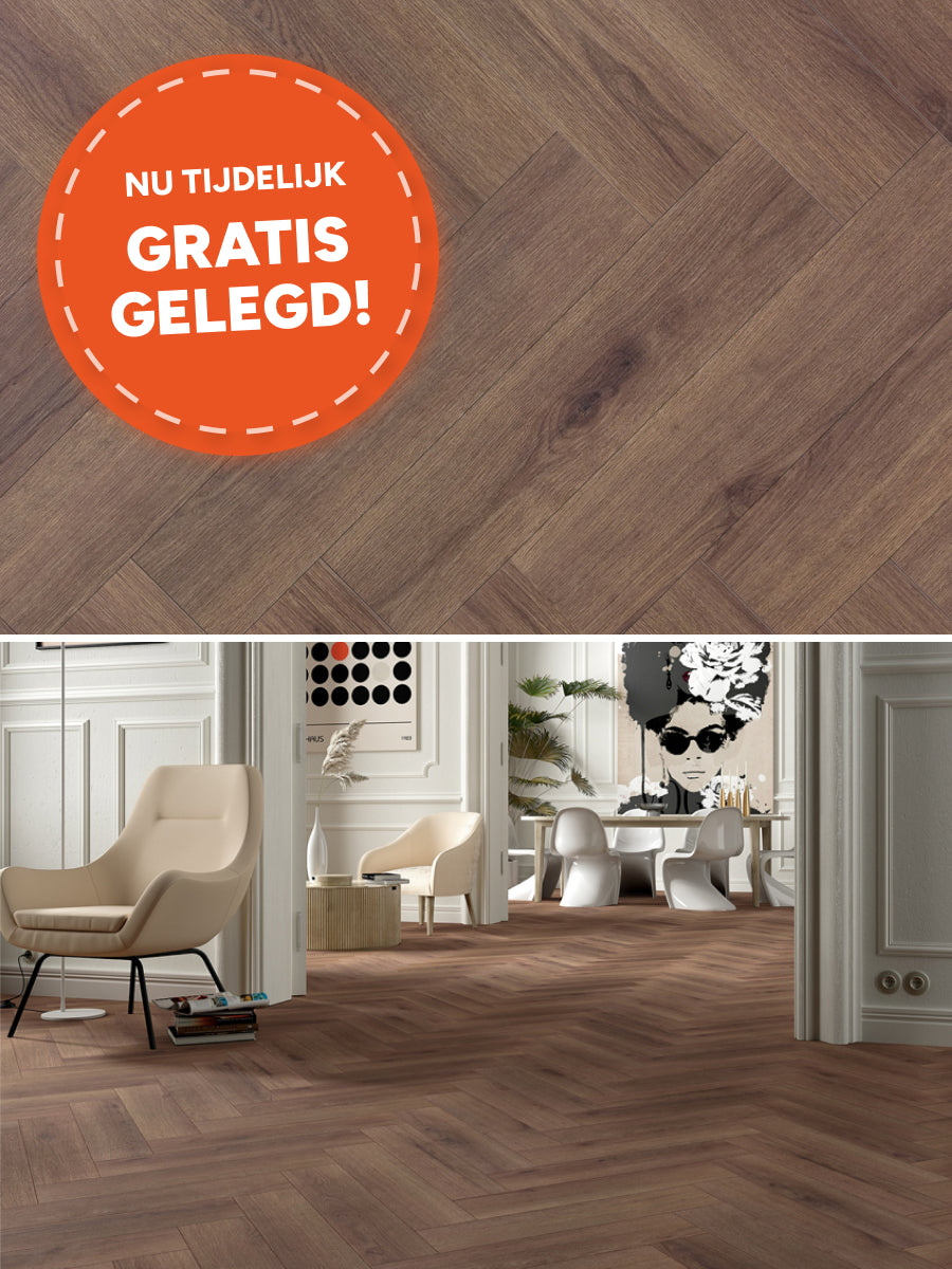 Floer Visgraat Diepbruin Eiken Hybride Laminaat