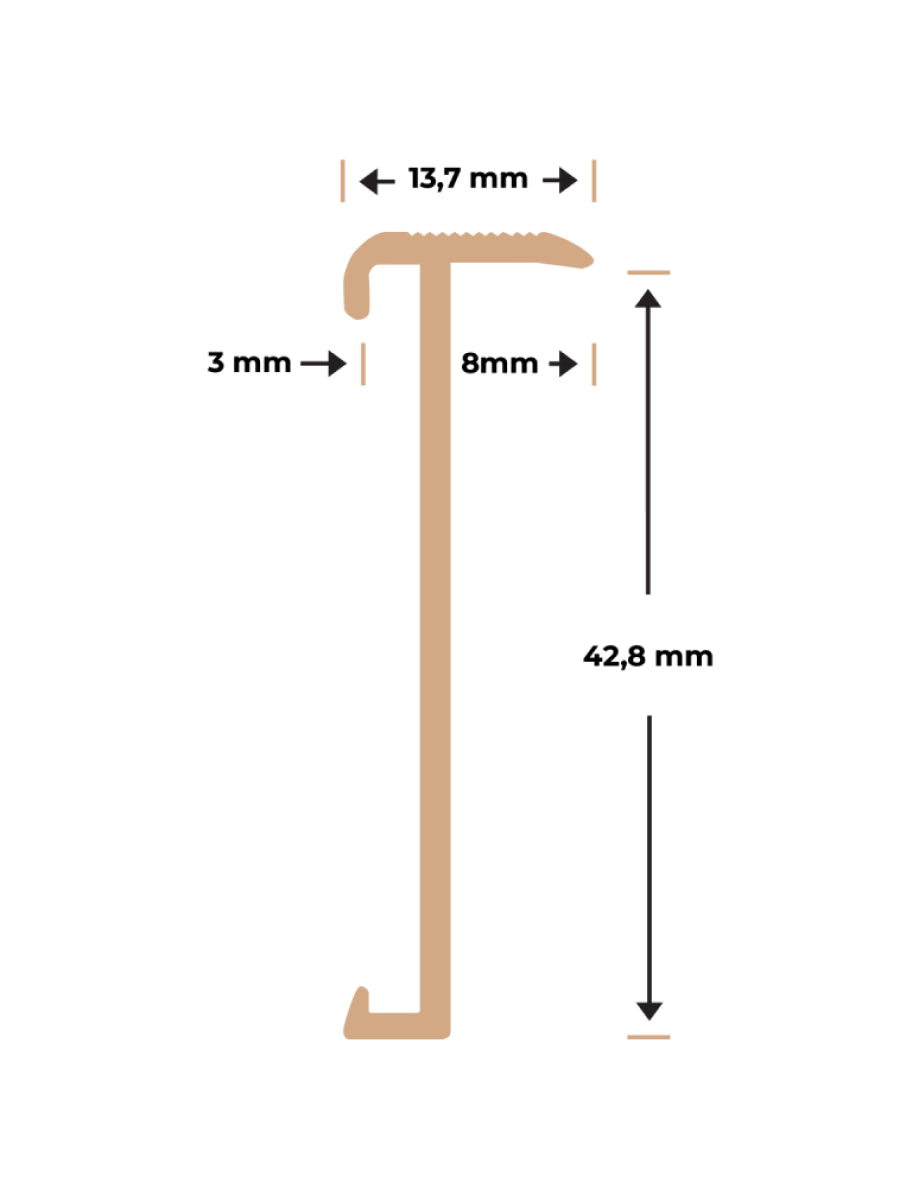 Trapneusprofiel PVC RVS 14x43mm 3m